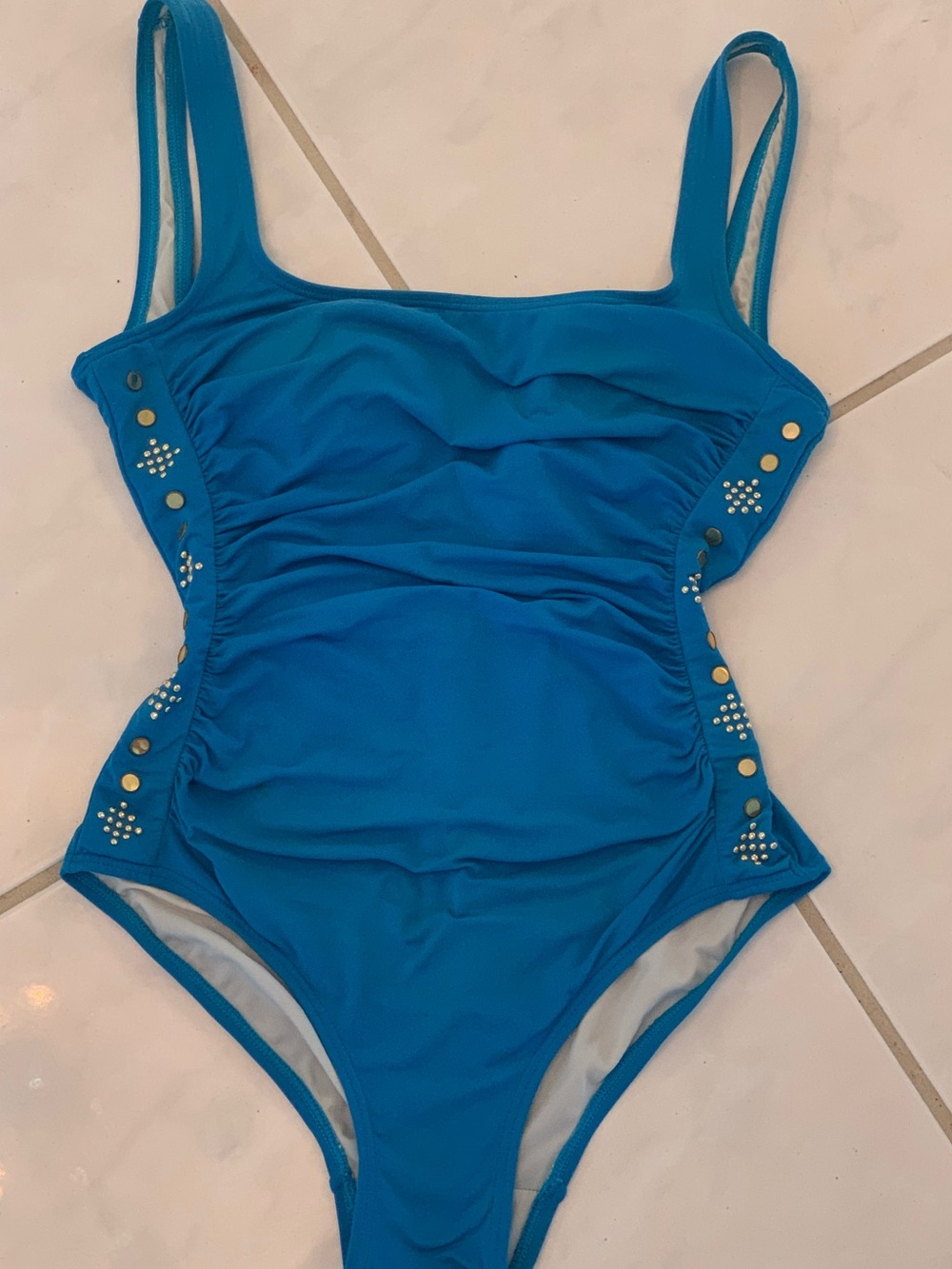 Michael Kors Bright Blue Girls One-Piece Swimsuit with Side Studs